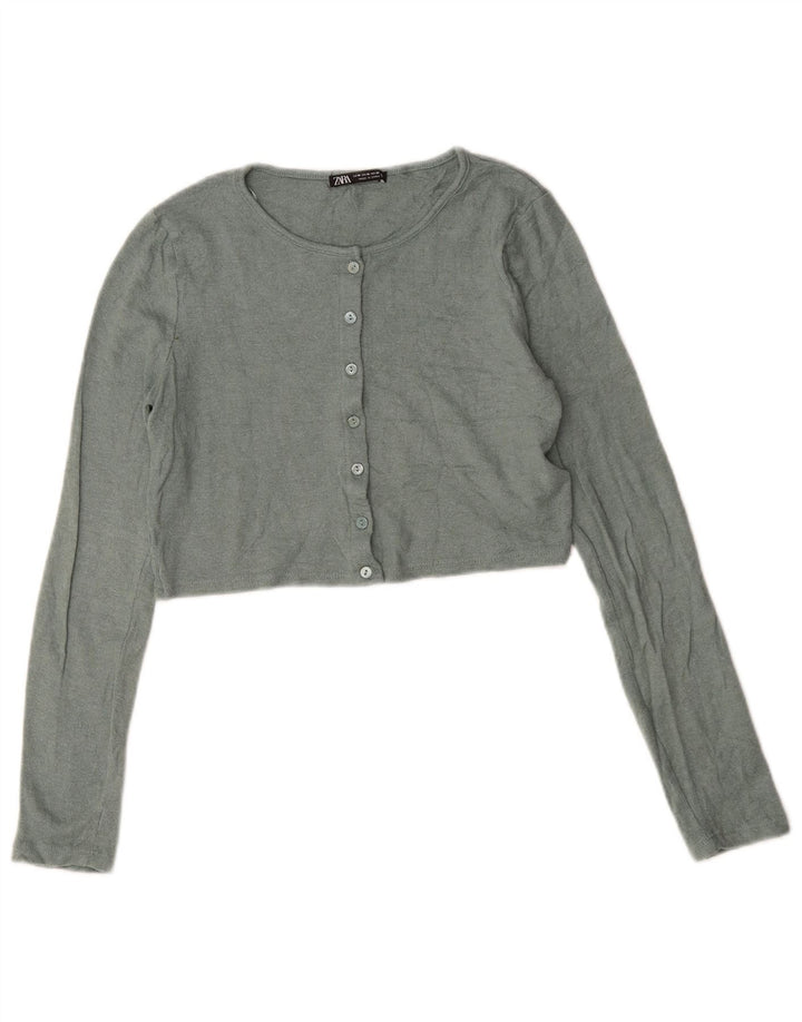 Zara Womens Crop Cardigan Sweater UK 12 Medium Green Viscose