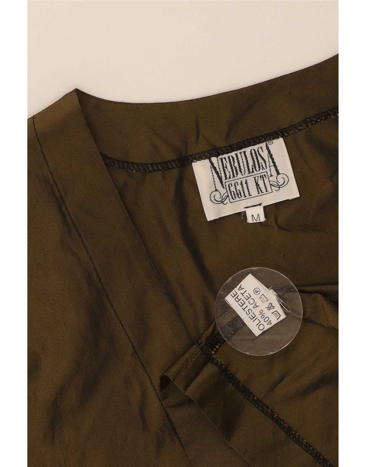 Vintage Womens 1/2 Sleeve Bolero Top UK 14 Medium Khaki Polyester