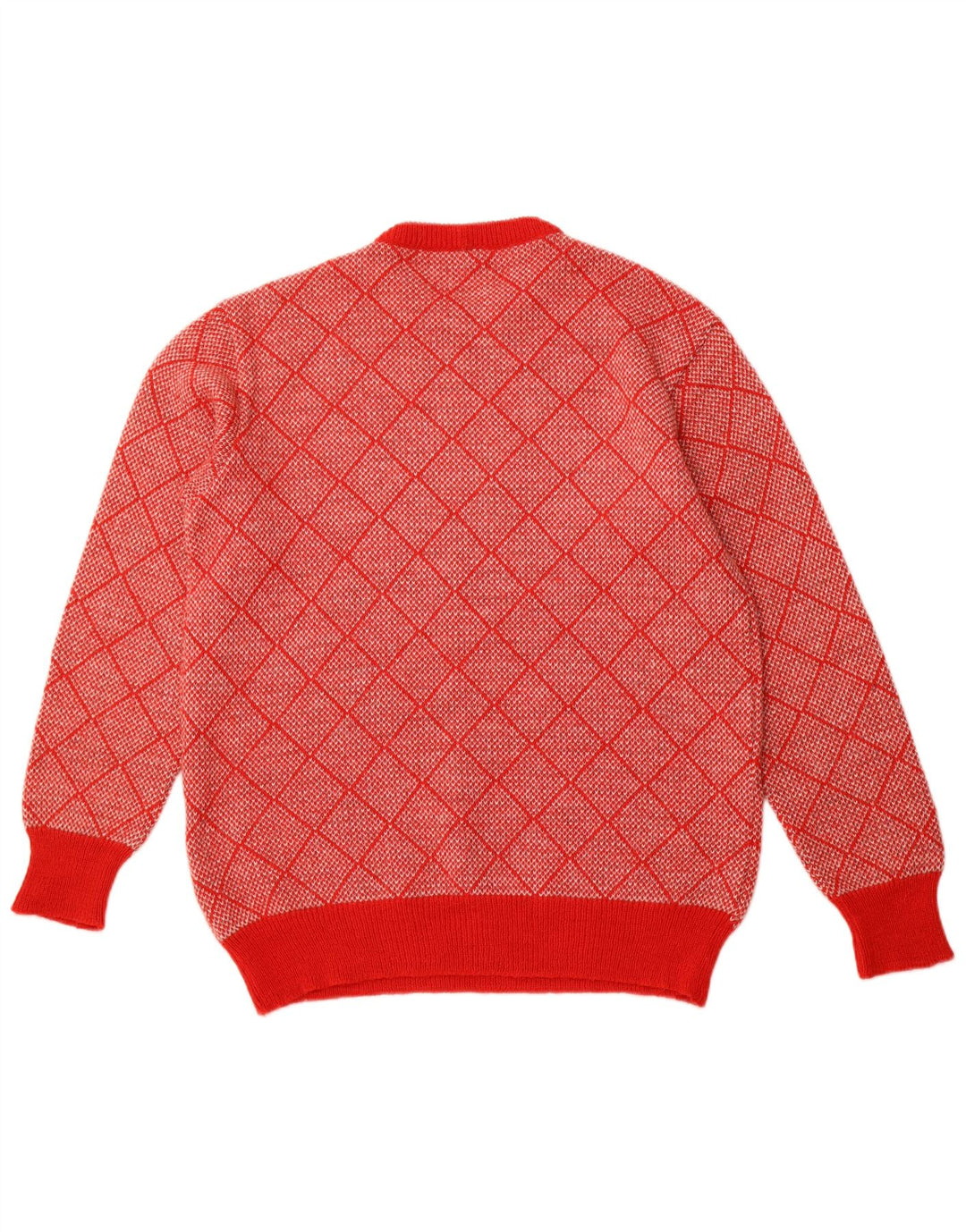 VINTAGE Mens Crew Neck Jumper Sweater IT 52 Large Red Geometric