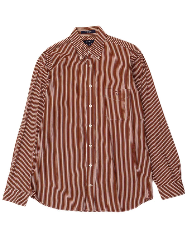 Gant Mens Regular Fit Shirt Medium Brown Striped Cotton