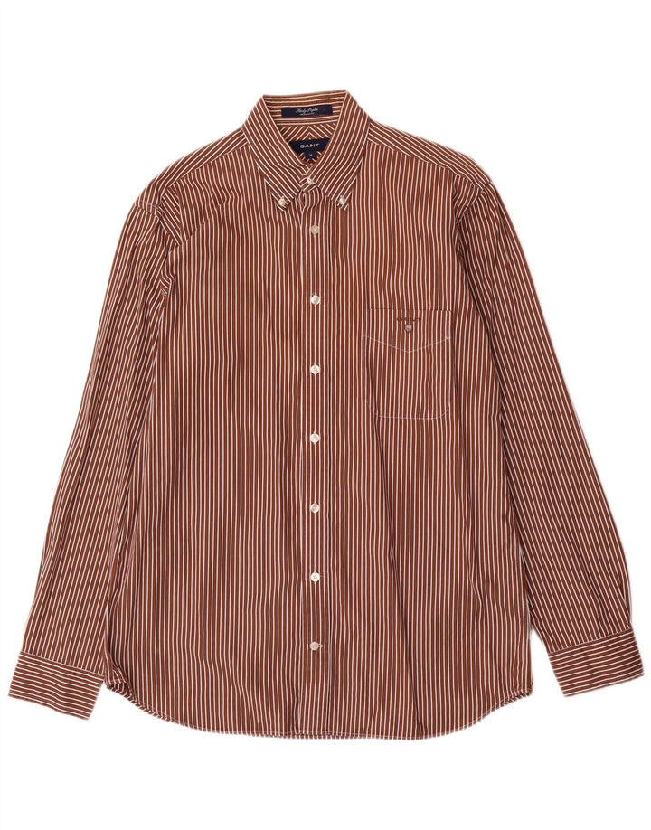 Gant Mens Regular Fit Shirt Medium Brown Striped Cotton