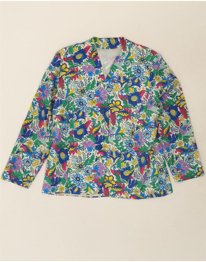 VINTAGE Womens 2 Button Blazer Jacket UK 14 Medium Multicoloured Floral Vintage Vintage and Second-Hand Vintage from Messina Hembry 