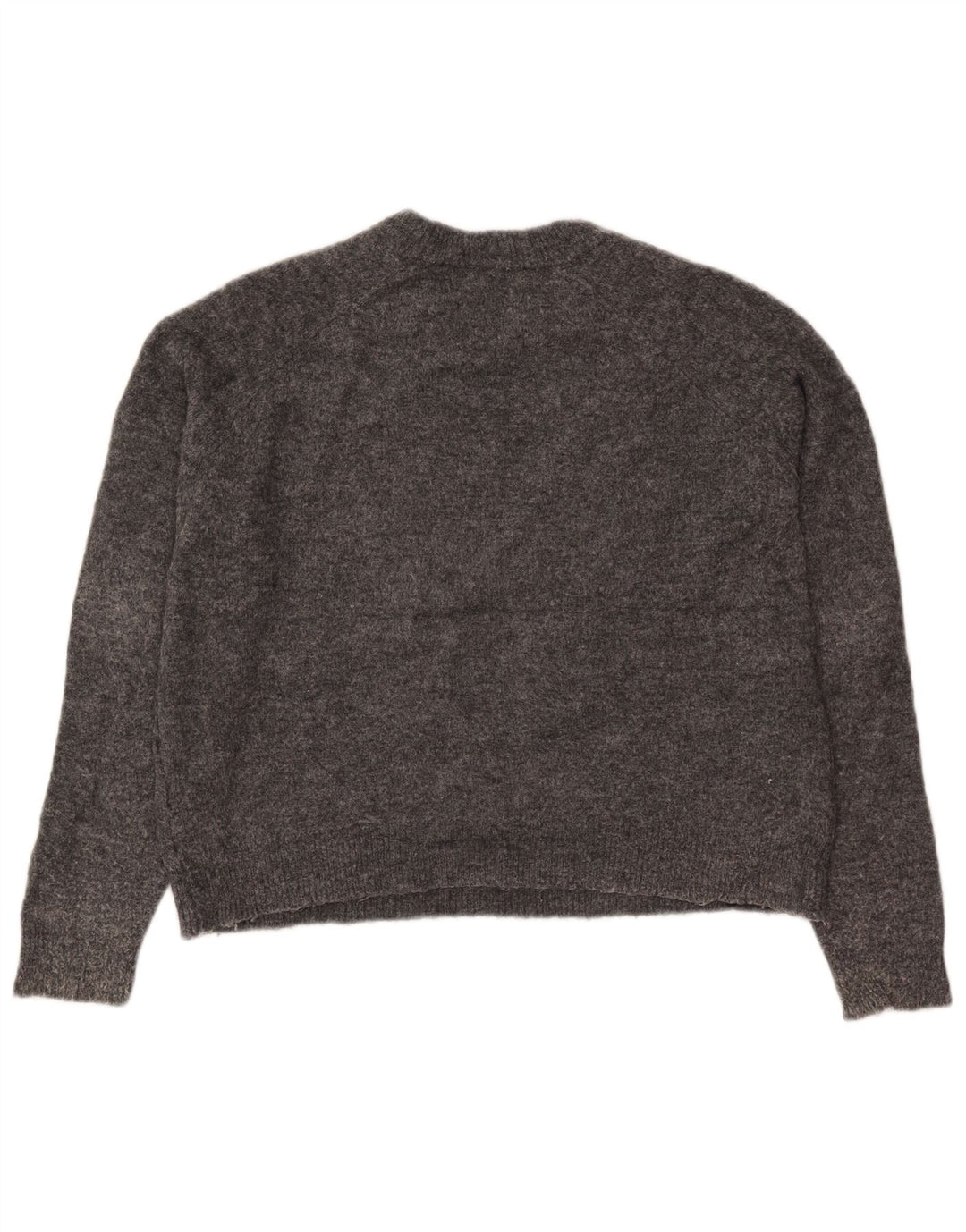 Zara Womens Crop Oversized Crew Neck Jumper Sweater UK 10 Small Grey Nylon