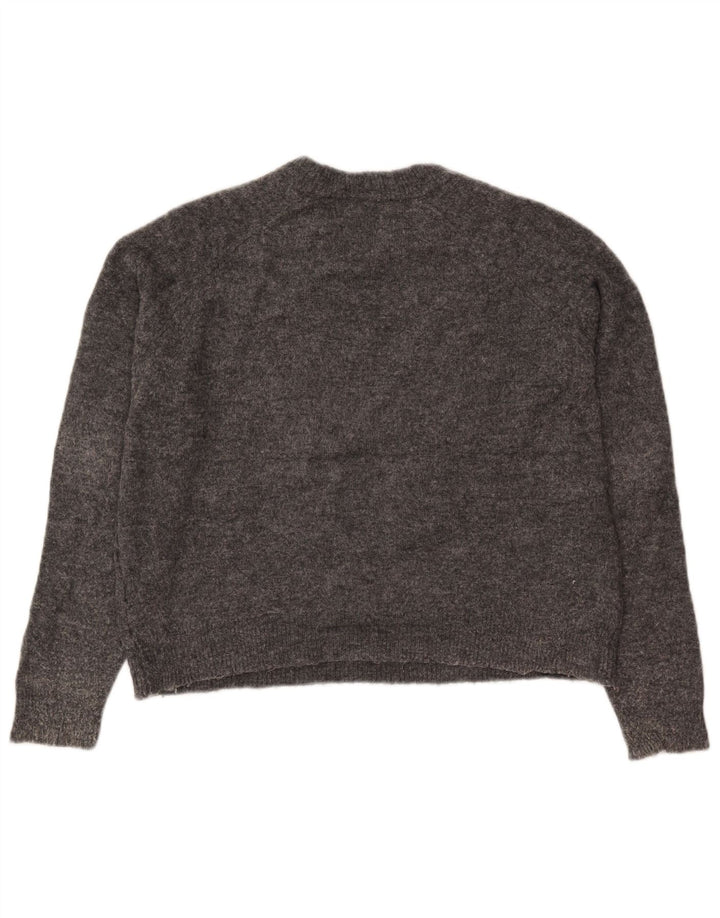 Zara Womens Crop Oversized Crew Neck Jumper Sweater UK 10 Small Grey Nylon