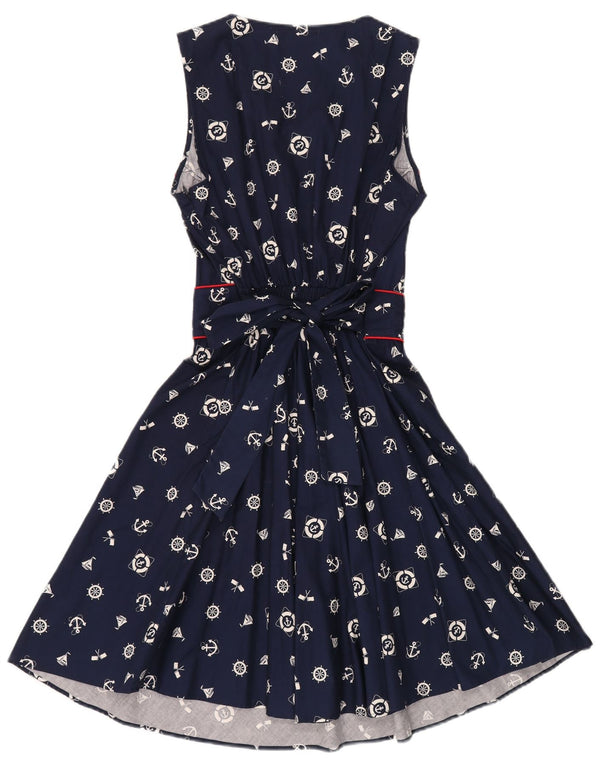 Trollied Dolly Womens Abstract Pattern A-Line Dress UK 14 Large Navy Blue