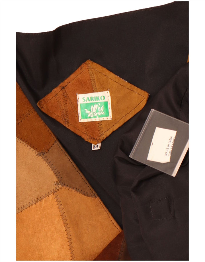 Vintage Womens Suede Waistcoat UK 14 Medium Brown Patchwork Leather