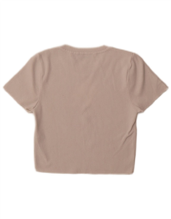 ZARA Womens Crop Blouse Top UK 12 Medium Beige Viscose