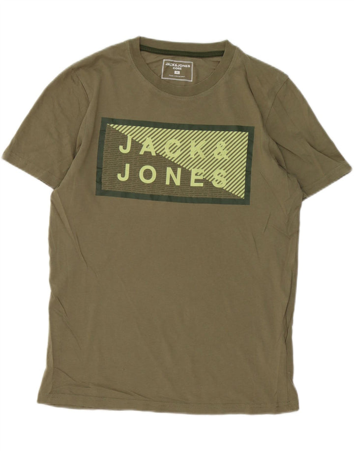 Jack & Jones Mens Graphic T-Shirt Top Medium Khaki Cotton