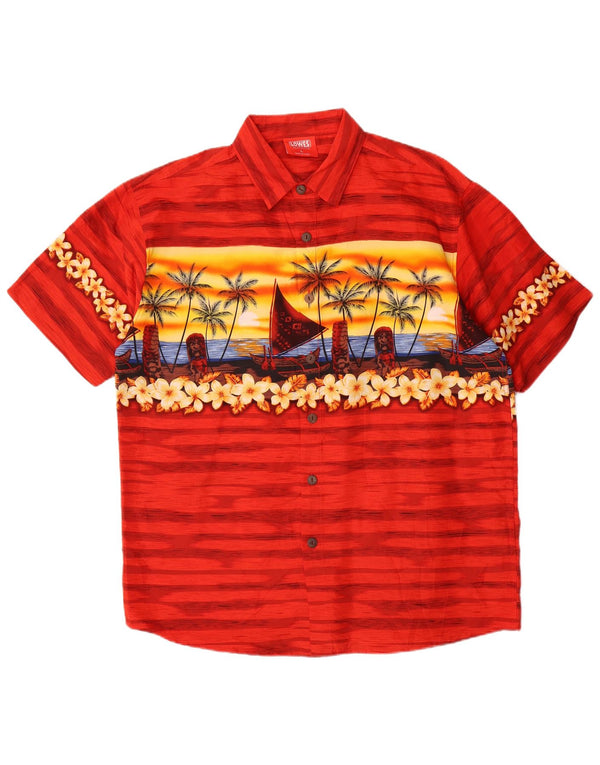 Lowes Mens Short Sleeve Shirt Large Red Floral Polyester Hawaiian
