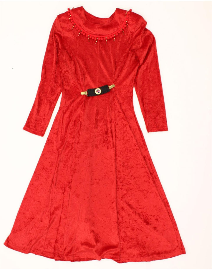 VINTAGE Womens Long Sleeve Maxi Dress UK 12 Medium Red Acetate Vintage Vintage and Second-Hand Vintage from Messina Hembry 
