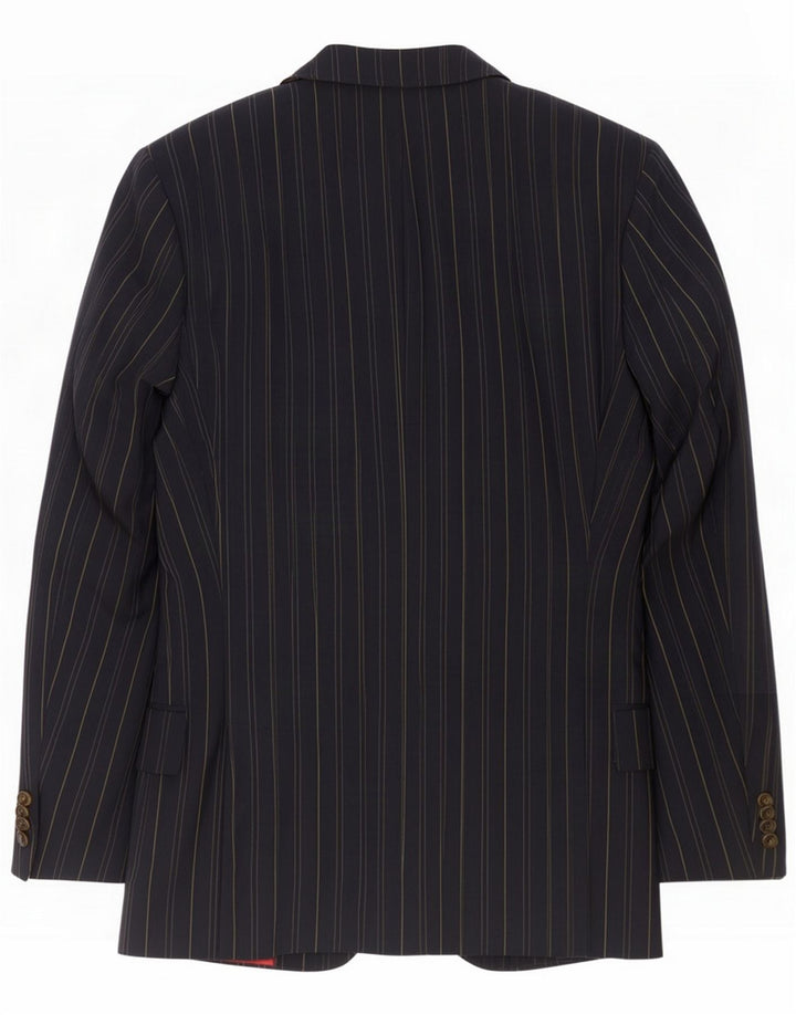 Etro Mens 3 Button Blazer Jacket IT 48 Medium Navy Blue Striped Wool