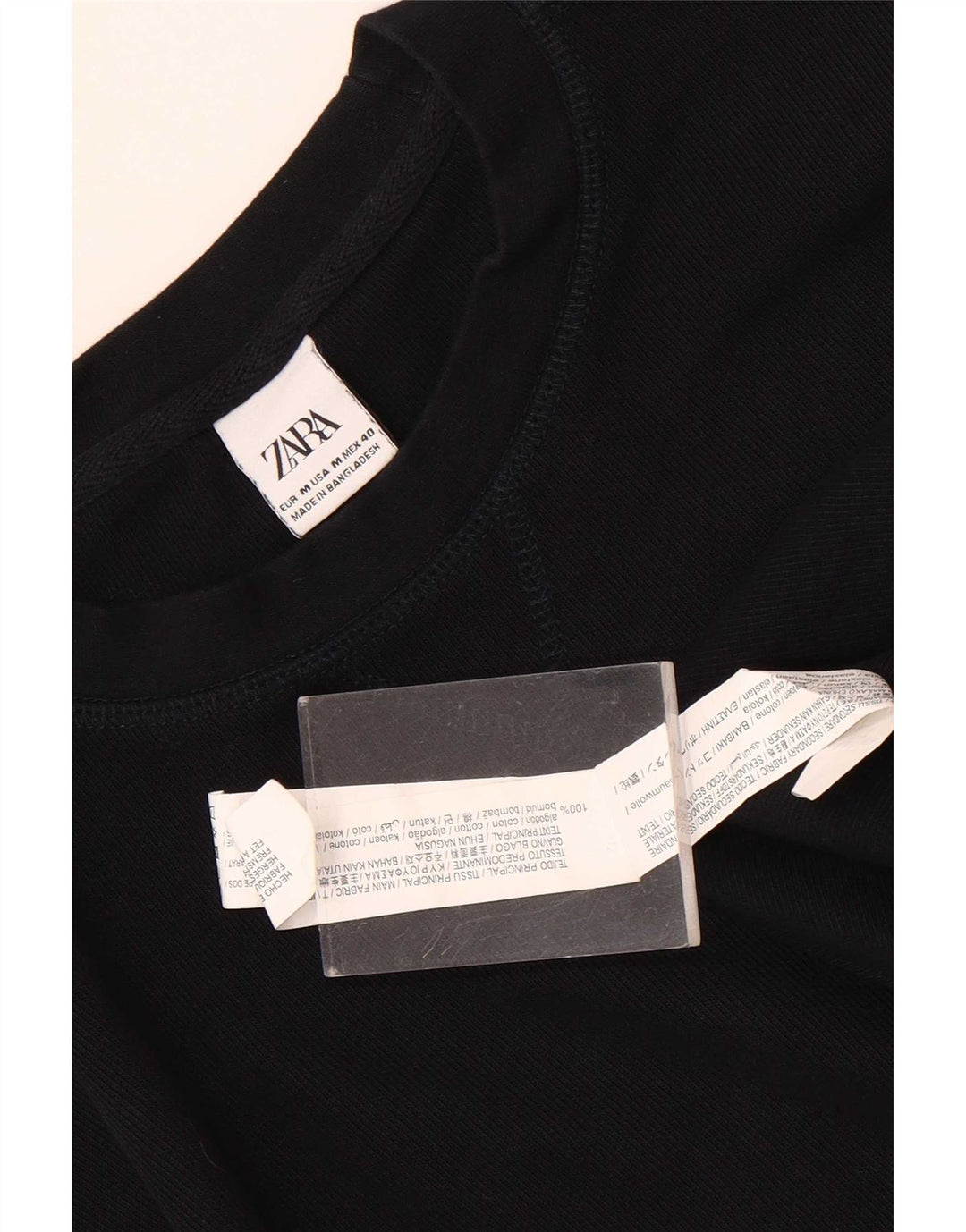 Zara Mens Top Long Sleeve Medium Black Cotton