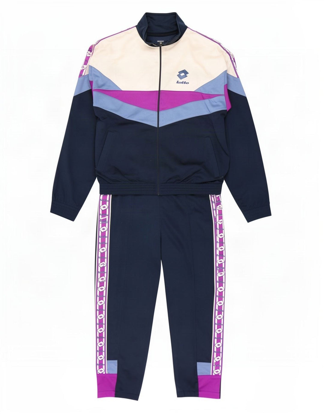 Lotto Mens Graphic Full Tracksuit Medium Navy Blue Colourblock Polyester