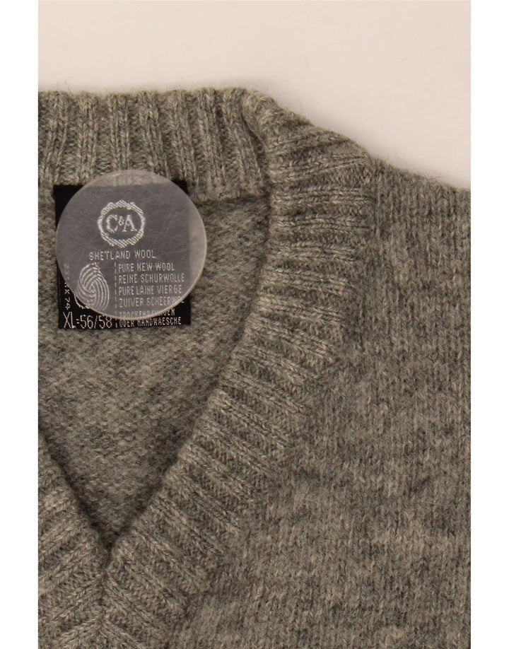 C & A Mens V-Neck Jumper Sweater IT 56/558 XL Grey Flecked Wool