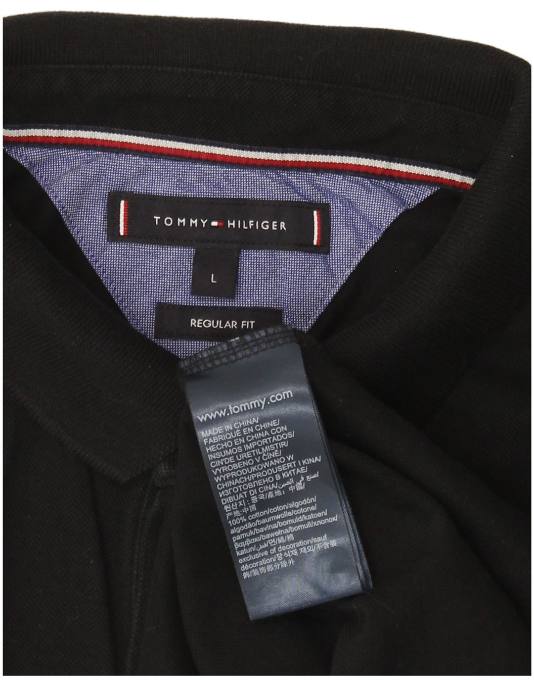 Tommy Hilfiger Mens Regular Fit Polo Shirt Large Black Cotton