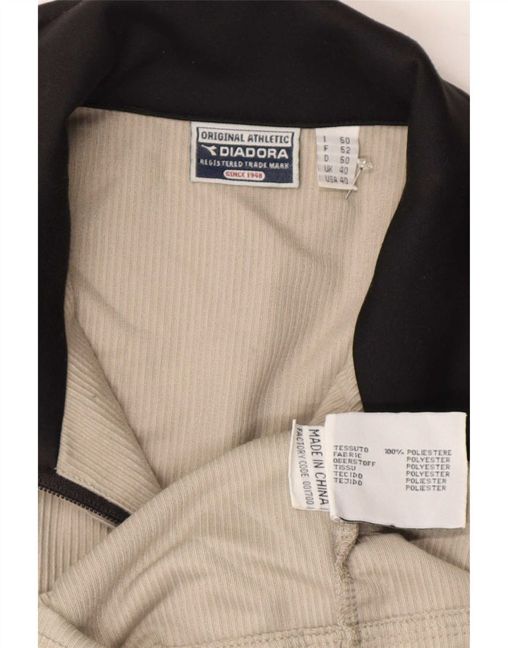 Diadora Mens Tracksuit Top Jacket UK 40 Medium Beige Colourblock Polyester