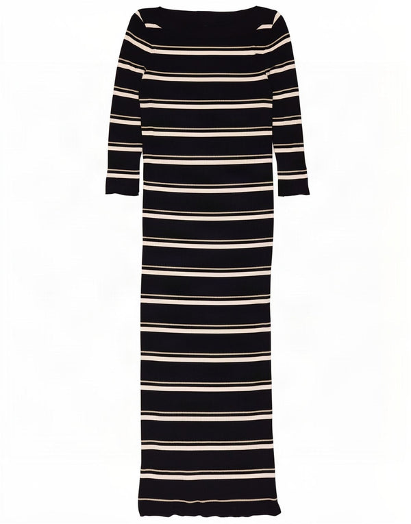 Massimo Dutti Womens 3/4 Sleeve Maxi Jumper Dress UK 8 Small Black Striped