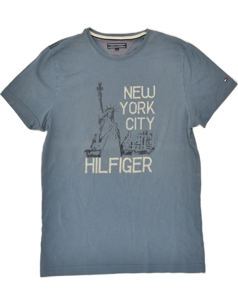 TOMMY HILFIGER Mens Graphic T-Shirt Top Medium Blue Cotton | Vintage Tommy Hilfiger | Thrift | Second-Hand Tommy Hilfiger | Used Clothing | Messina Hembry 