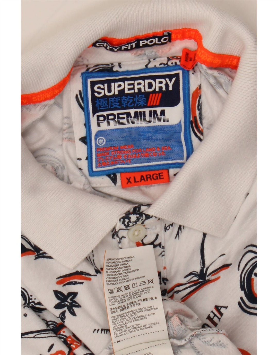 Superdry Mens Hawaiian Polo Shirt XL White Cotton