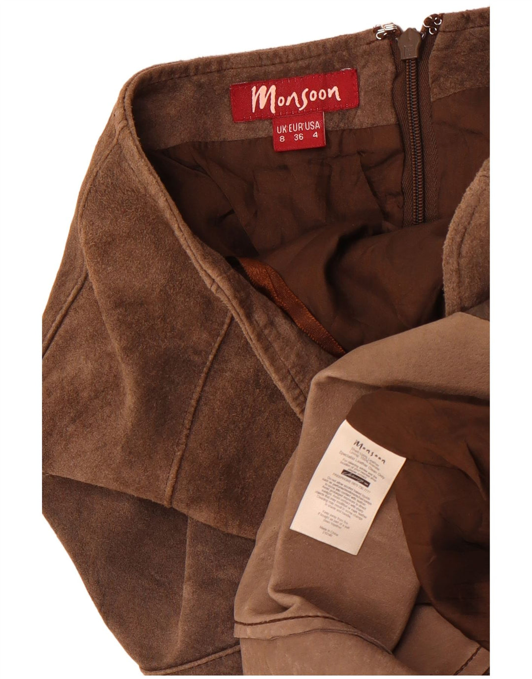 Monsoon Womens Suede Skirt UK 8 Small W26  Brown Leather