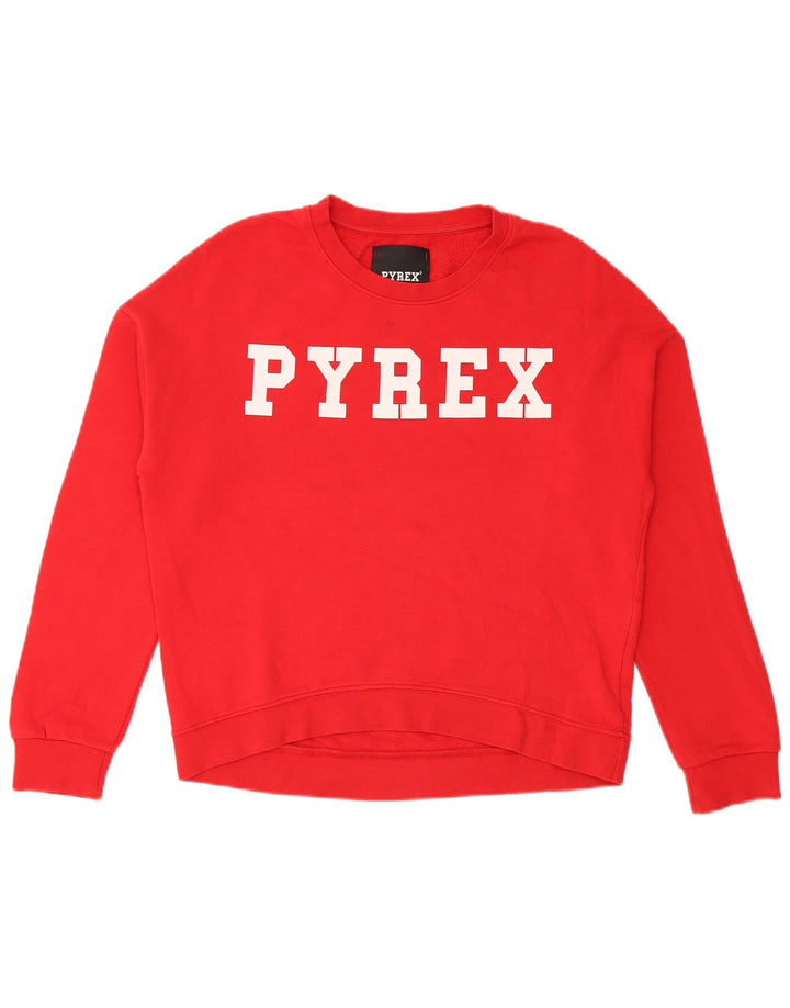 Pyrex Womens Graphic Sweatshirt Jumper UK 14 Medium Red Cotton