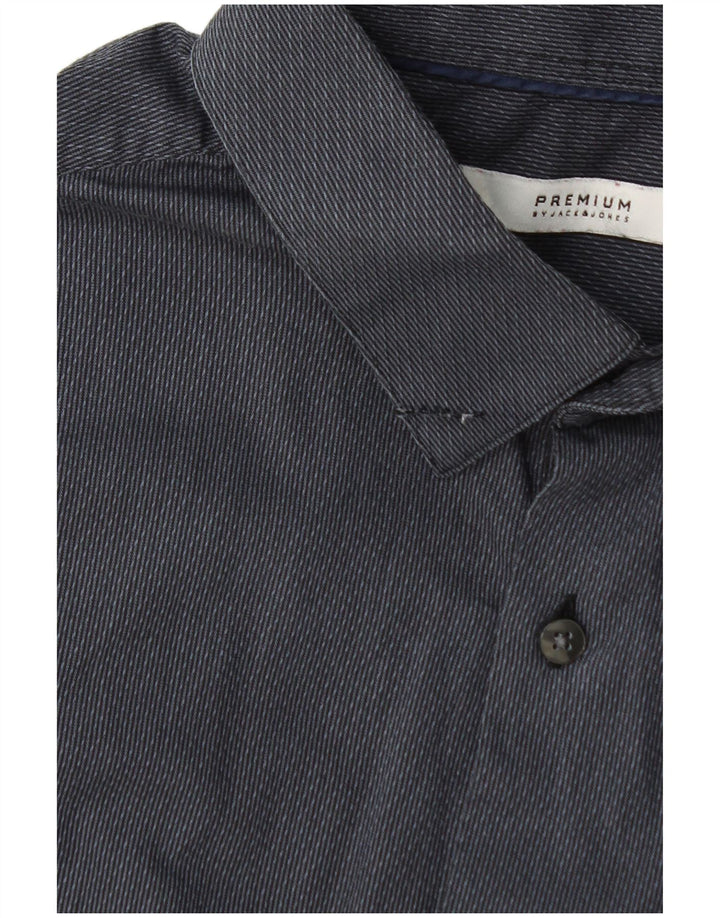 Jack & Jones Mens Shirt Size 42 Large Grey Pinstripe Cotton