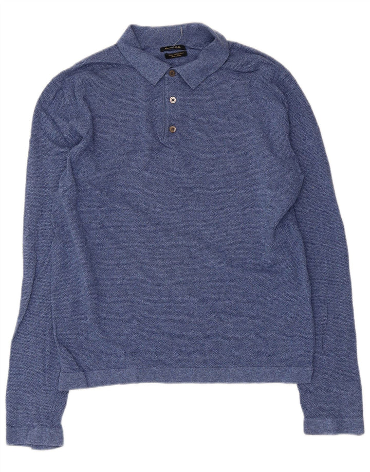 MASSIMO DUTTI Mens Long Sleeve Polo Shirt Large Blue Cotton