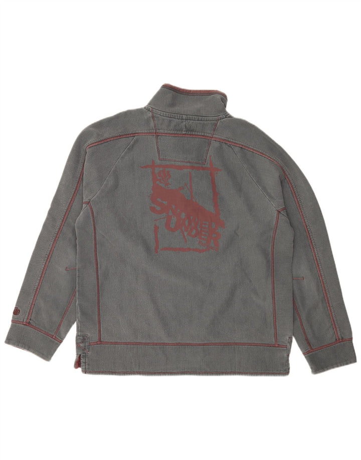 Fat Face Mens Graphic Button Neck Sweatshirt Jumper Medium Grey Cotton