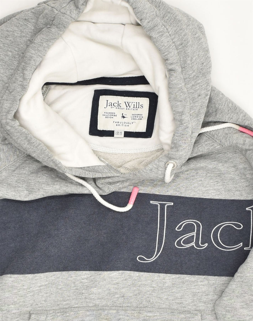 JACK WILLS Womens Oversized Graphic Hoodie Jumper UK 16 Large  Grey | Vintage Jack Wills | Thrift | Second-Hand Jack Wills | Used Clothing | Messina Hembry 