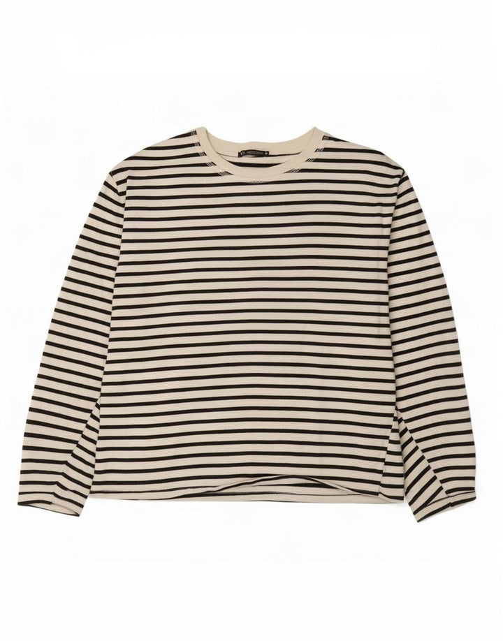 Zara Womens Top Long Sleeve UK 18 XL White Striped