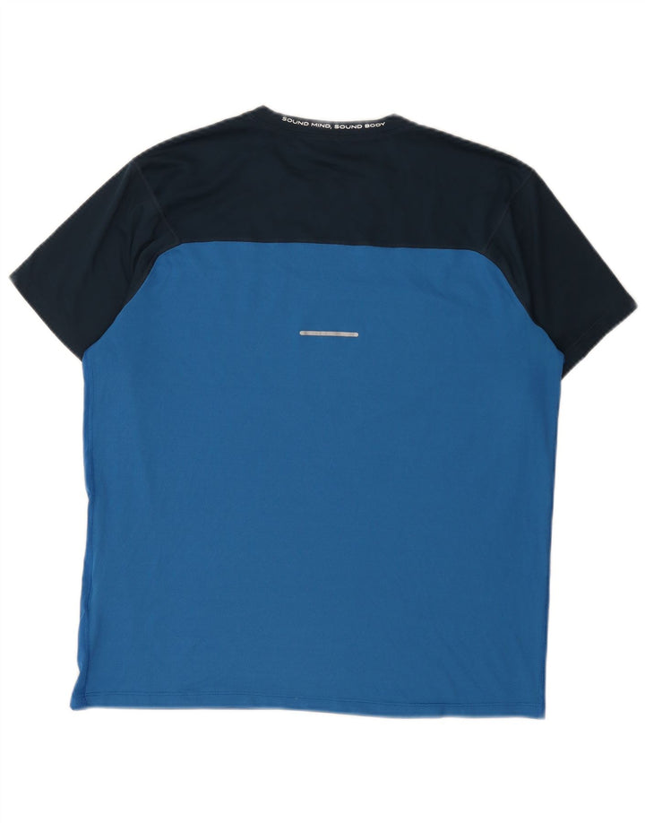 Asics Mens T-Shirt Top Large Blue Colourblock Polyester