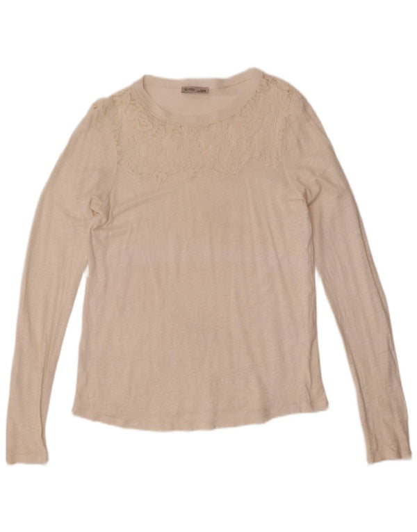 Zara Womens Top Long Sleeve UK 12 Medium Off White Floral