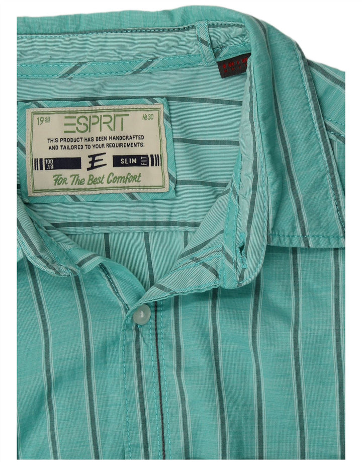 ESPRIT Mens Slim Fit Shirt Medium Turquoise Pinstripe