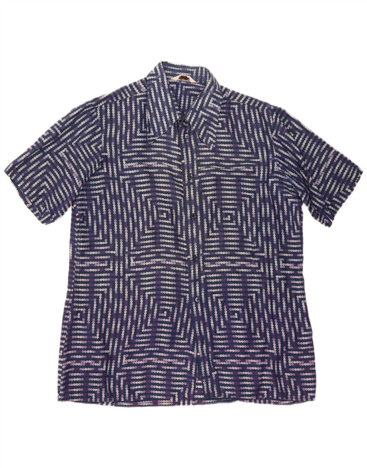 PANCALDI Mens Short Sleeve Shirt XL Blue Geometric