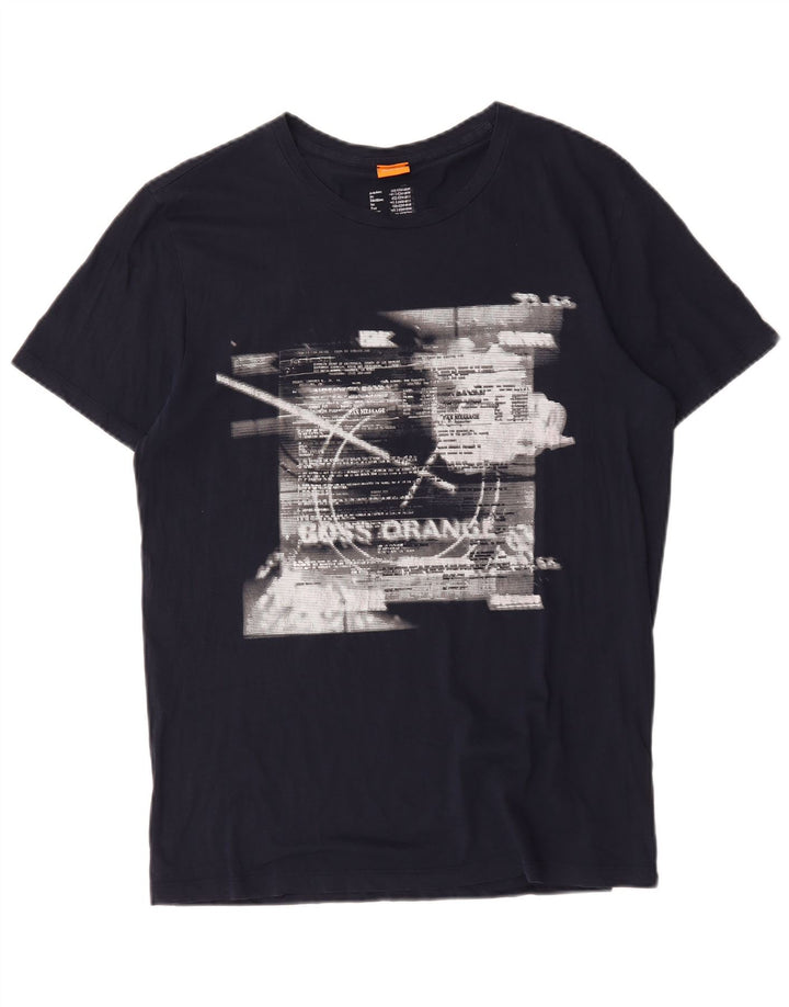 Hugo Boss Mens Graphic T-Shirt Top Large Navy Blue Cotton
