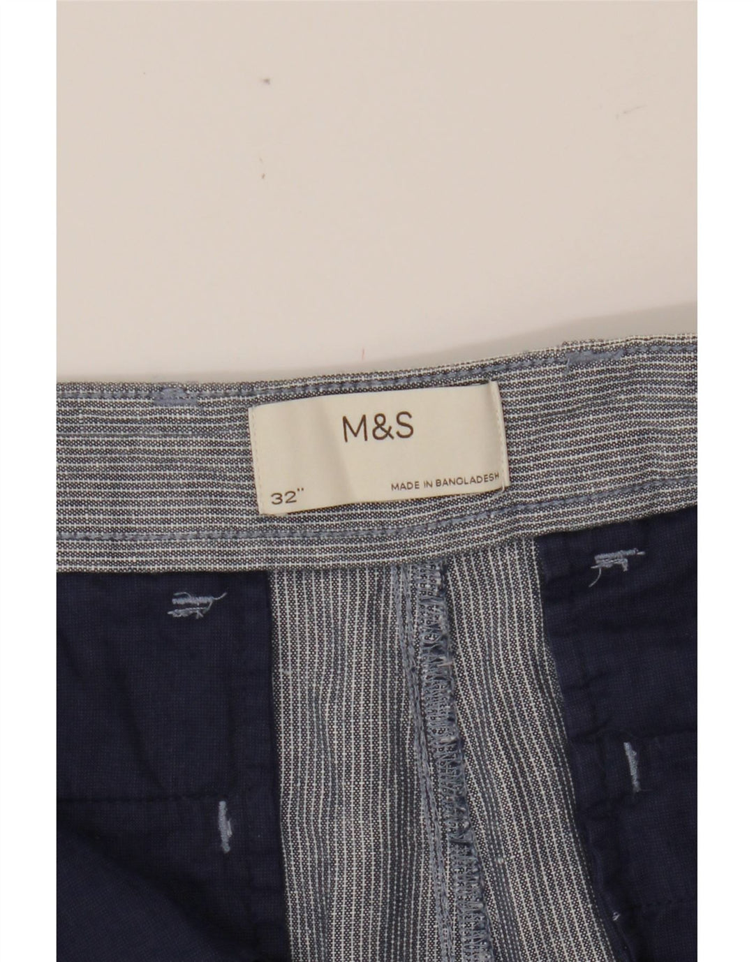MARKS & SPENCER Mens Chino Shorts W32 Medium Blue Pinstripe Cotton Vintage Marks & Spencer and Second-Hand Marks & Spencer from Messina Hembry 