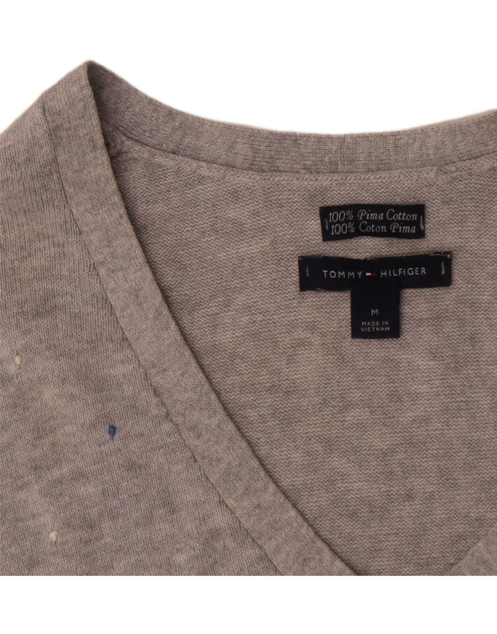 Tommy Hilfiger Womens Top Long Sleeve UK 12 Medium Grey Spotted Cotton