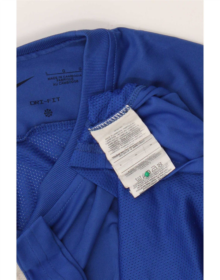 Nike Mens Dri Fit T-Shirt Top Large Blue Colourblock Polyester