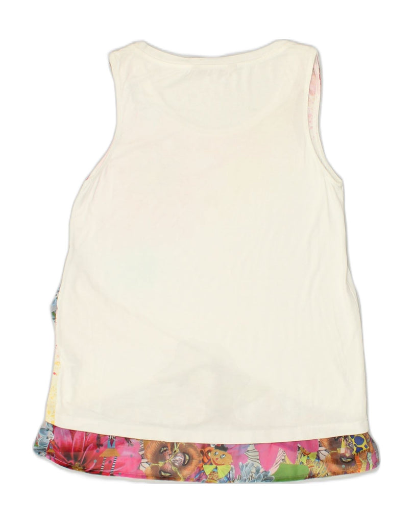 DESIGUAL Womens Sleeveless Blouse Top UK 12 Medium White Floral Viscose | Vintage Desigual | Thrift | Second-Hand Desigual | Used Clothing | Messina Hembry 