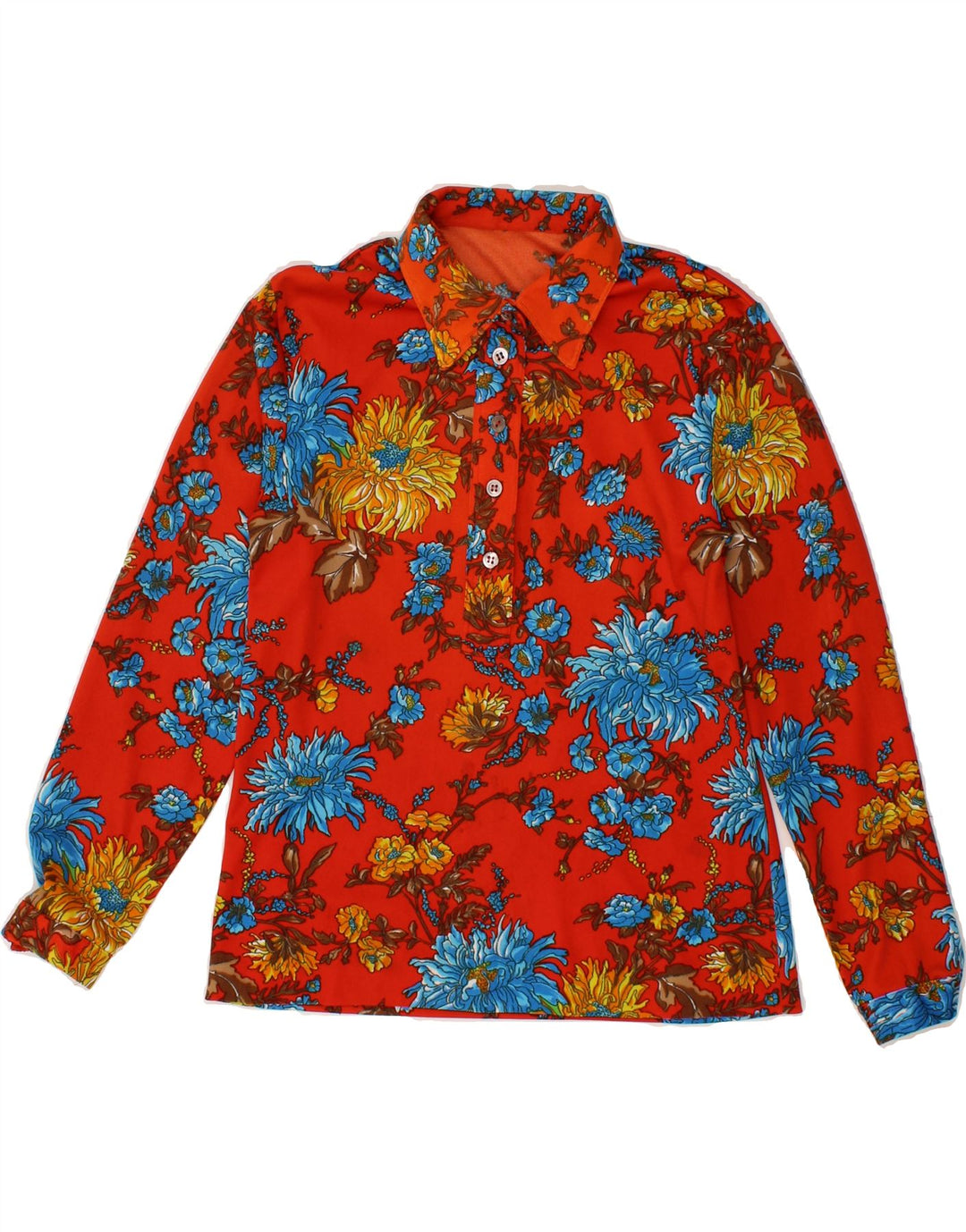 VINTAGE Womens Pullover Shirt UK 12 Medium Red Floral Vintage Vintage and Second-Hand Vintage from Messina Hembry 