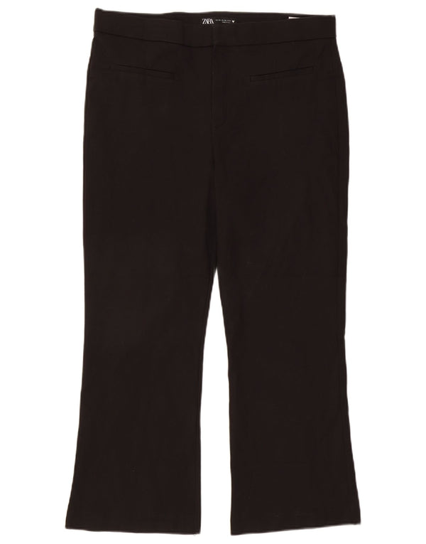 Zara Womens Straight Cropped Trousers 2XL W34 L25 Black Cotton