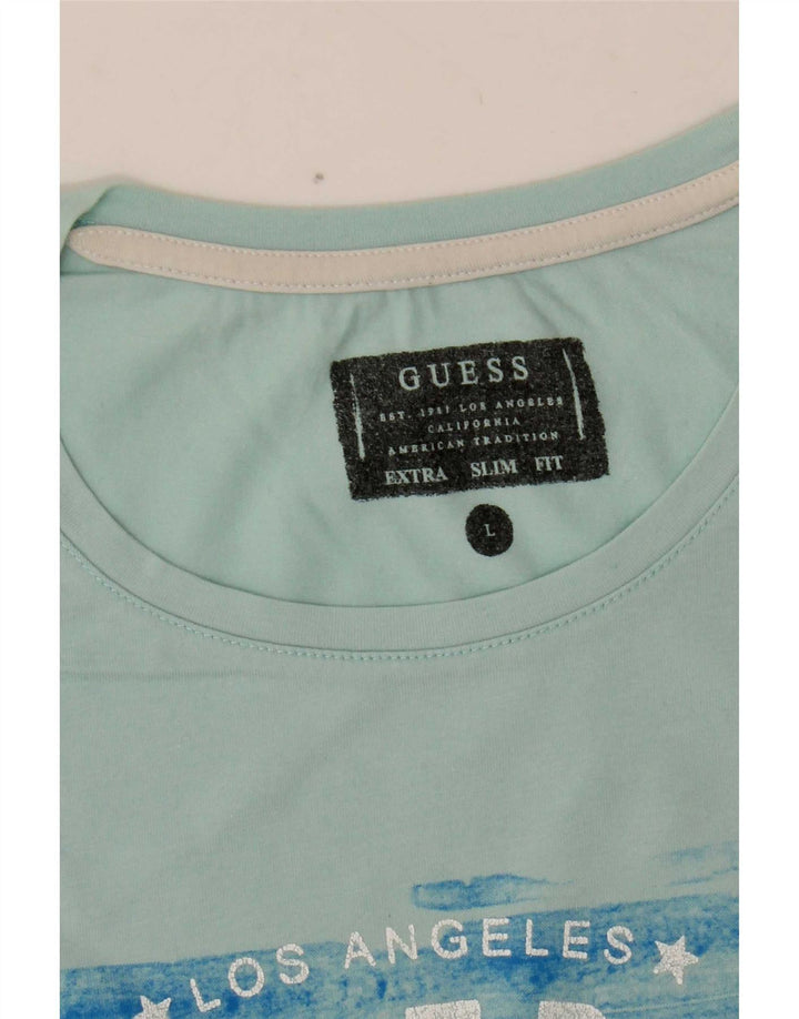 Guess Mens Extra Slim Graphic T-Shirt Top Large Blue
