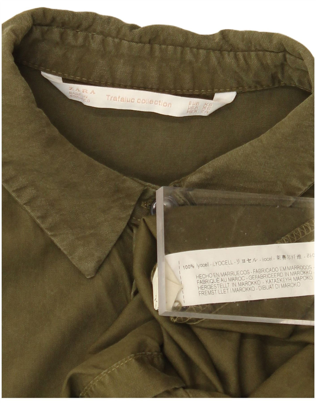 ZARA Womens Longline Oversized Shirt UK 6 XS Khaki Lyocell