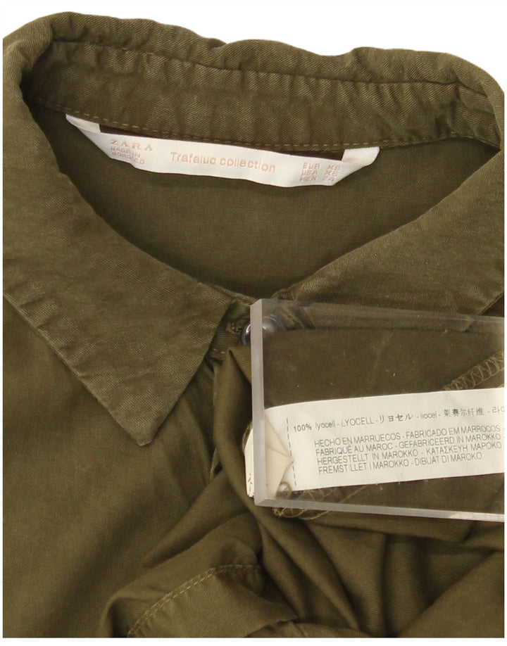 ZARA Womens Longline Oversized Shirt UK 6 XS Khaki Lyocell