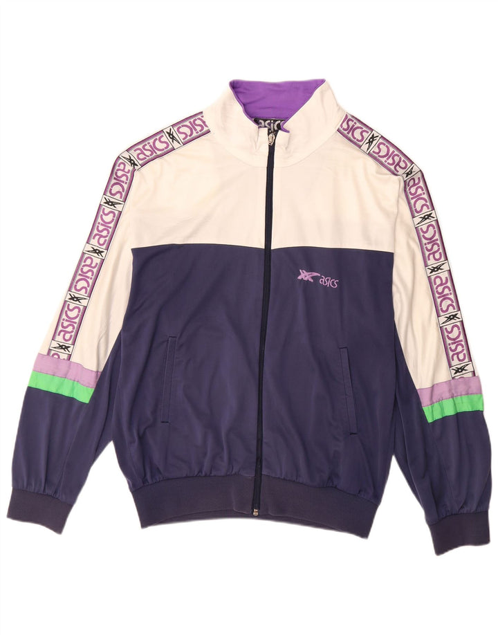 Asics Mens Graphic Tracksuit Top Jacket Size 40 Medium Purple Colourblock