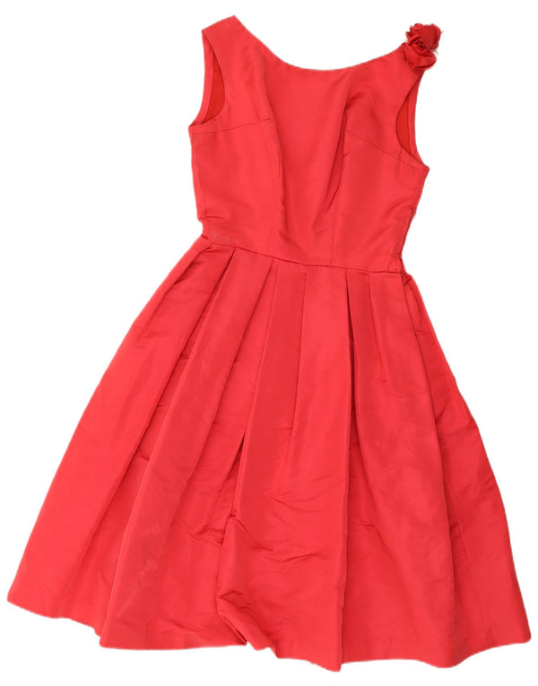 Vintage Womens Sleeveless Pleated A-Line Dress UK 10 Small Red