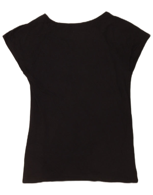 Zara Womens Graphic T-Shirt Top UK 12 Medium Black Cotton