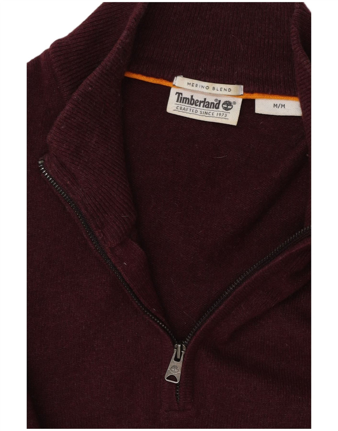 TIMBERLAND Mens Zip Neck Jumper Sweater Medium Burgundy Merino Wool
