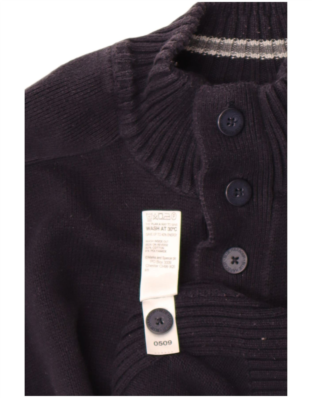 Marks & Spencer Mens Button Neck Jumper Sweater Large Navy Blue