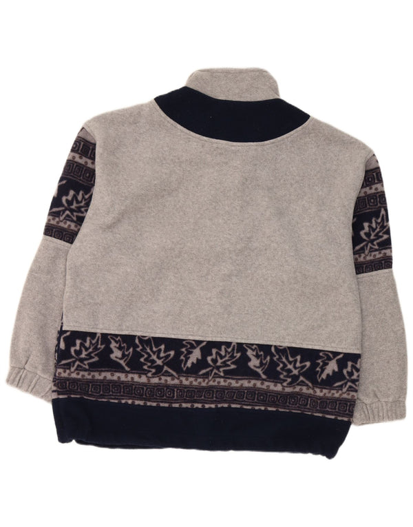 Vintage Mens Zip Neck Fleece Jumper Large Grey Floral Polyester